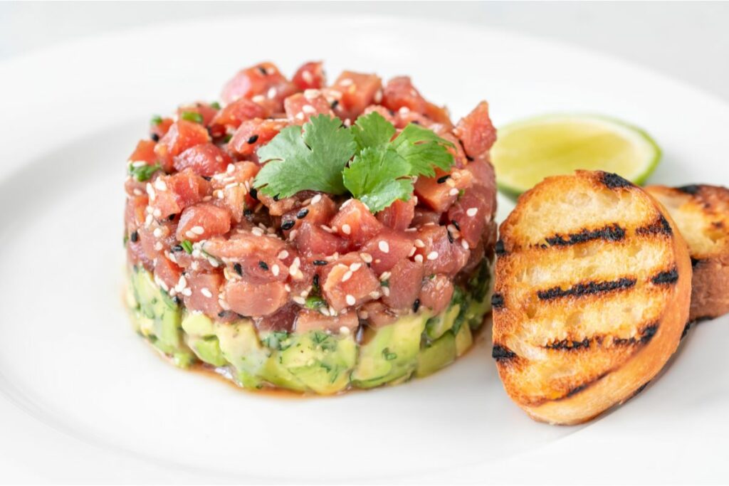 Tuna Tartare Soaked In Sesame Ginger Sauce (With Side & Drink Pairing Suggestions)